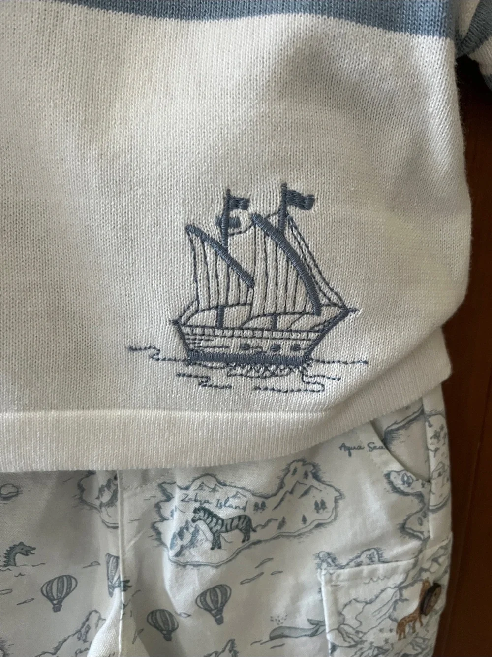 Elegant Baby Blue Stripe Nautical Kids Matching Set Knit Adventure Cargo Sz. 3-6